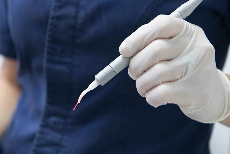 Close up on a surgical micro laser scalpel blade